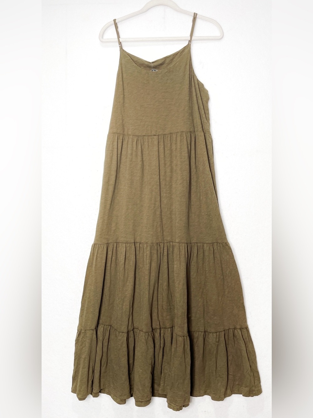 Z Supply Rory Tiered Slub Maxi Dress Olive GreenSize Large NWT 100% Cotton Comfy - Picture 4 of 10